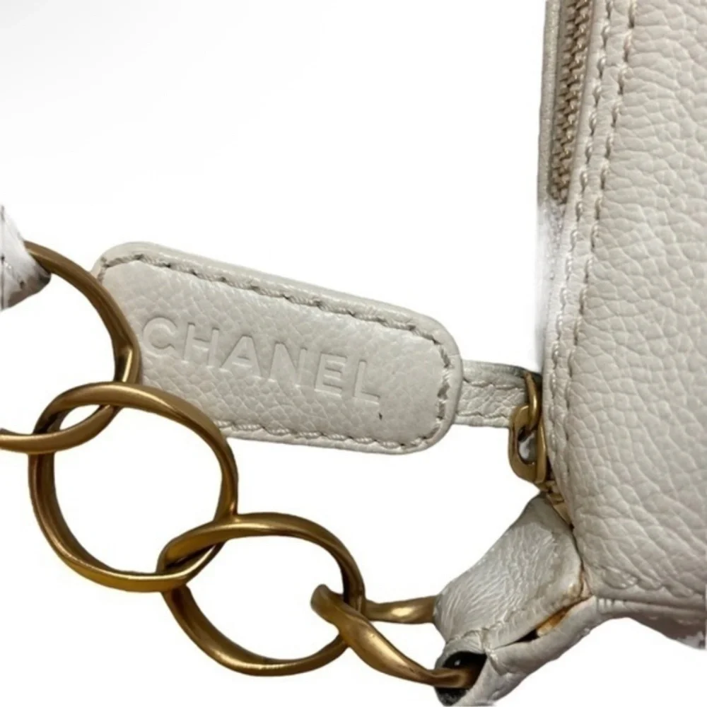 Chanel timeless CC white caviar leather hobo bag purse authentic